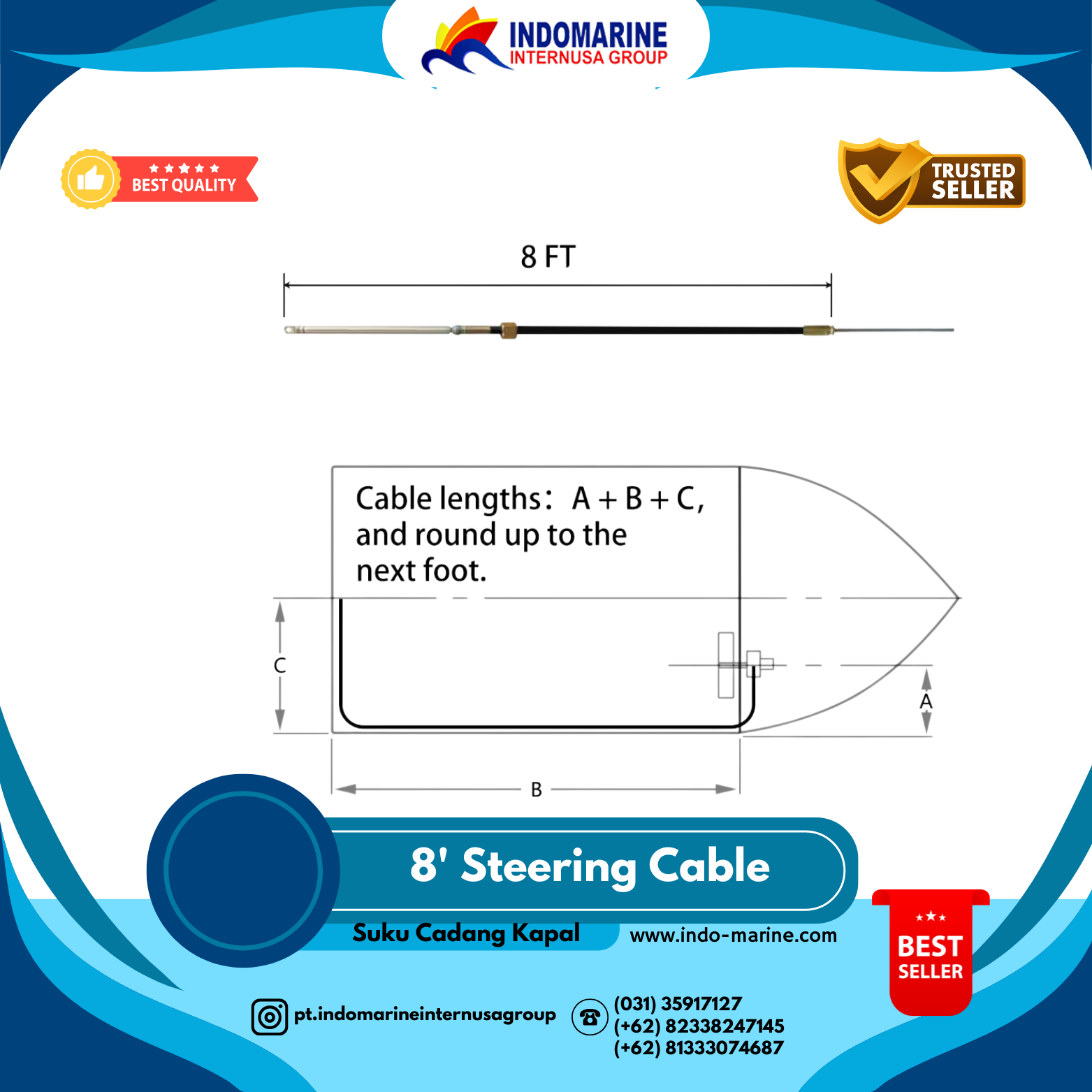 8' Steering Cable